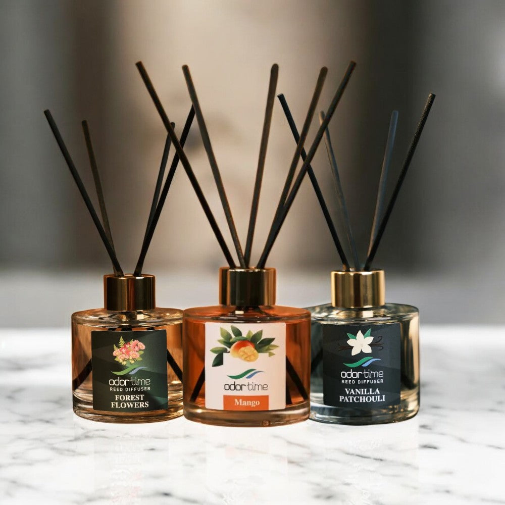 Forest Flowers, Mango, Vanilla & Patchouli 3’lü Bambu Çubuklu Oda Kokusu Seti – 120 ML x 3