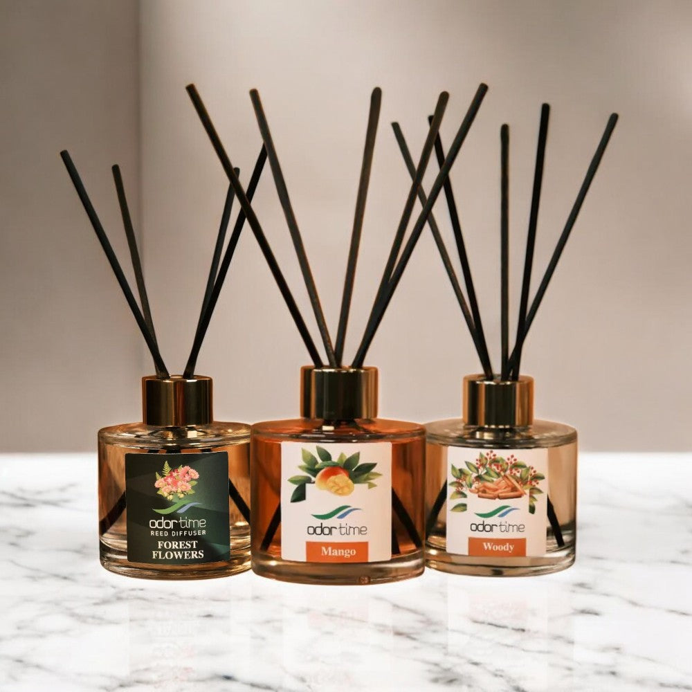 Forest Flowers, Mango, Woody 3’lü Bambu Çubuklu Oda Kokusu Seti – 120 ML x 3