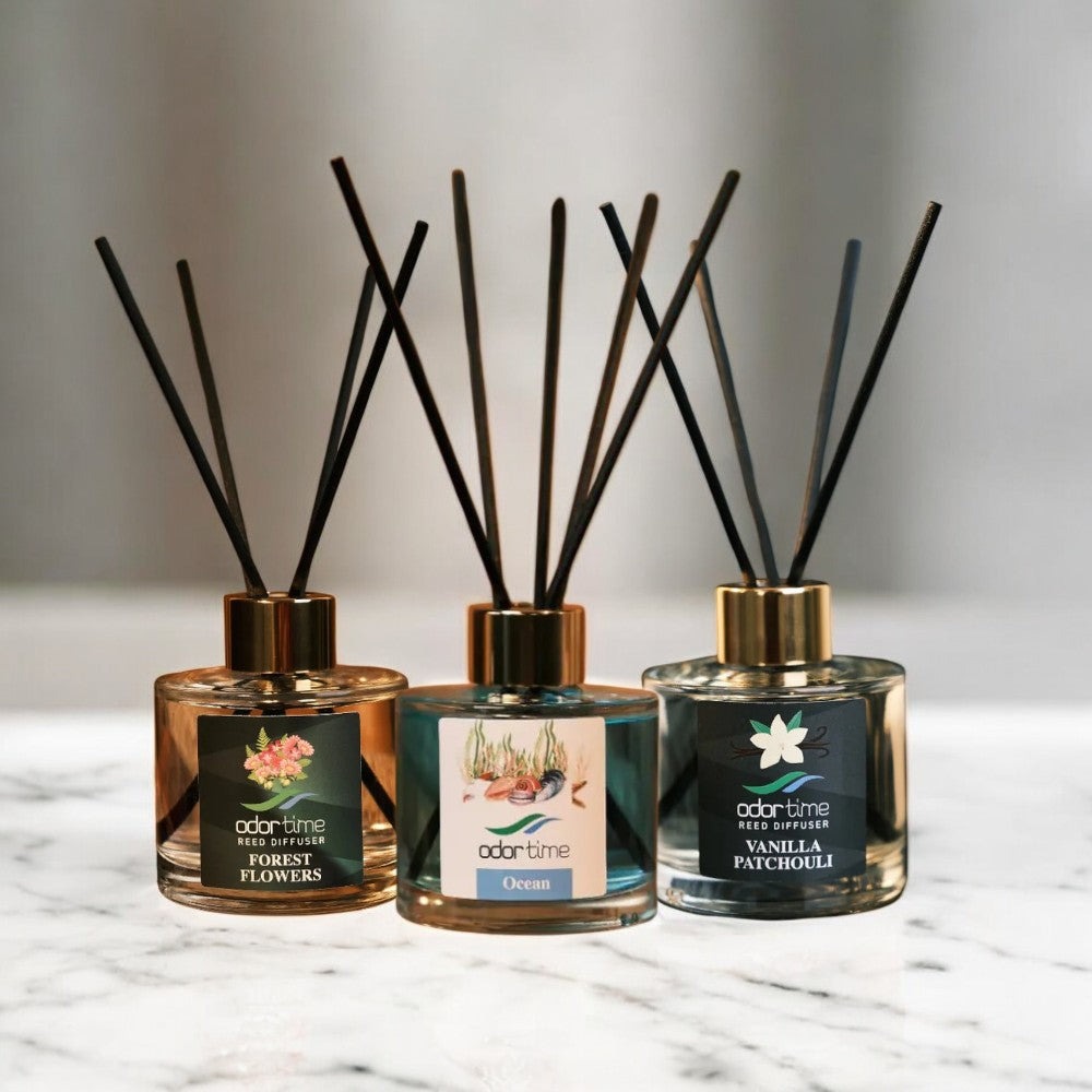 Forest Flowers, Ocean, Vanilla & Patchouli 3’lü Bambu Çubuklu Oda Kokusu – 120 ML x 3