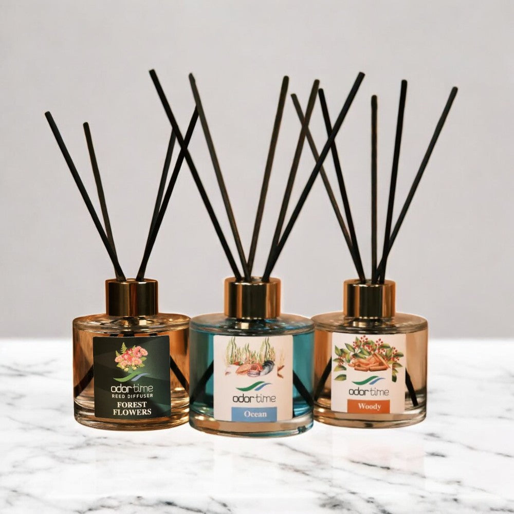 Forest Flowers, Ocean, Woody 3’lü Bambu Çubuklu Oda Kokusu Seti – 120 ML x 3